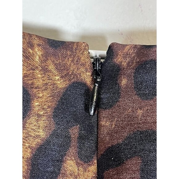 Animal Print Midi Dress 14 Brown Sheath Neutral Classic Old Money Preppy Chic - Picture 6 of 9